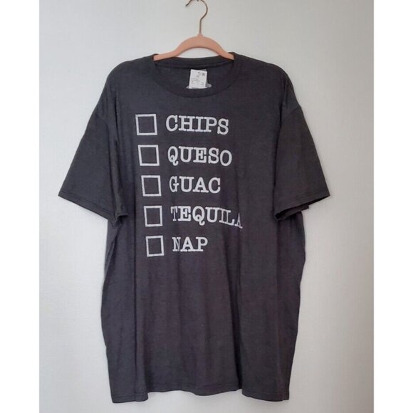 T SHIRT XXL Chips Queso Guac Tequila Nap Gray - Picture 2 of 4